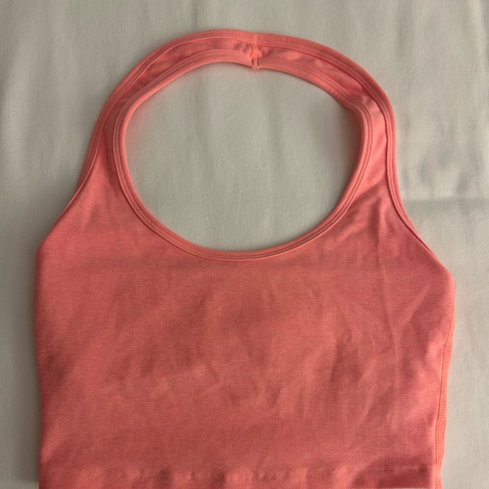 Beyond Yoga Spacedye Well Rounded Cropped Halter Tank in Electric Peach